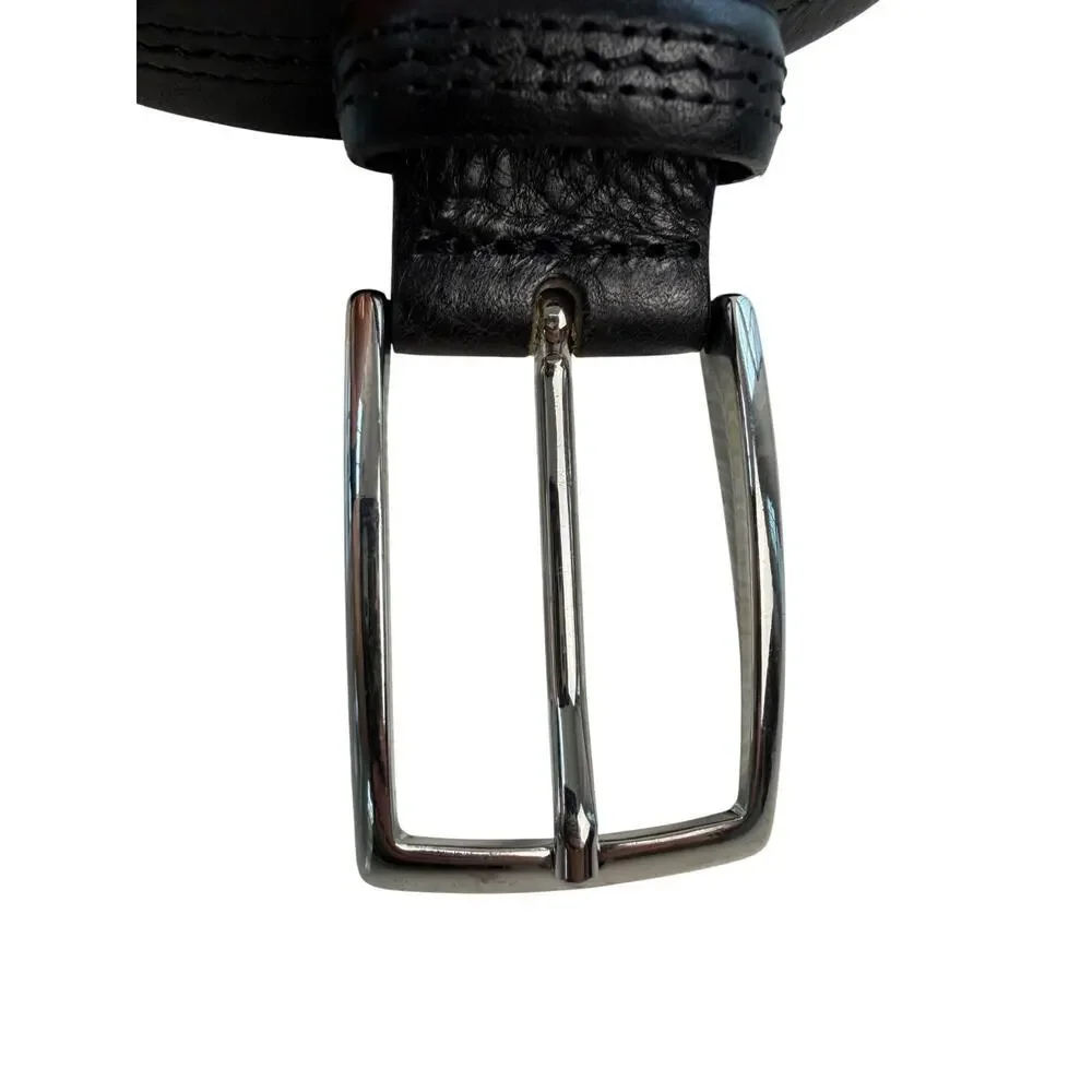 BROOKS BROTHERS Black Leather Belt Mens Silvertone Hardware Center Seam 38/95